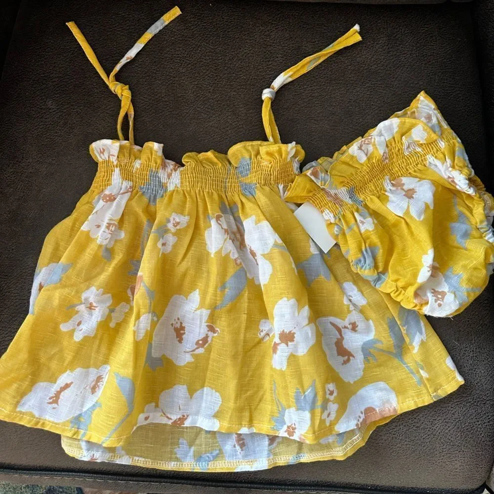 NEW Yellow Floral Smocked Top/dress and Bloomers Set
